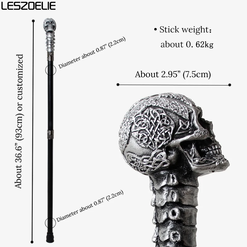 Серебристый, черный, смоляный череп, голова, трость, модные декоративные религиозные женские трости для косплея на Хэллоуин, мужские трости