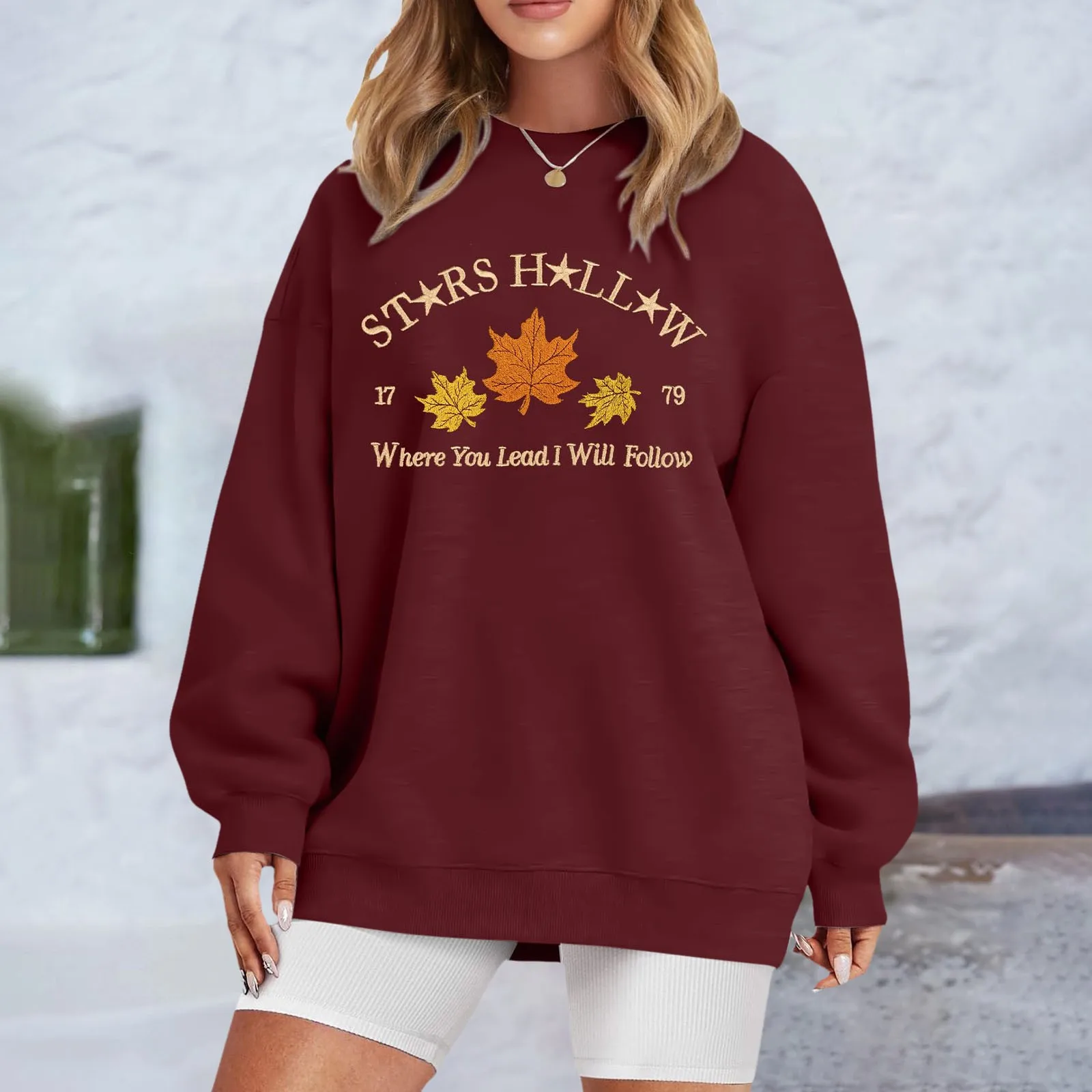 Sweatshirt Womens Hoodie Stars Hollow Sports Sweatshirt Women'S Leaf Graphic Long Sleeved Shirt Autumn Vacation Hoodies Women