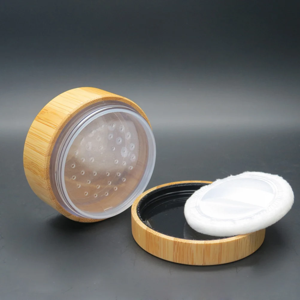 

2Pcs Bamboo Loose Powder Box Puff Case Empty Holder 30ml Portable Makeup Container Texture Tool