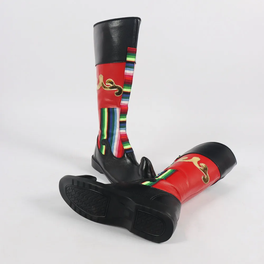 黒赤モンゴルの伝統的なブーツ男性中国古代少数民族ダンサーシューズフェスティバルダンスポリウレタン滑り止めソール