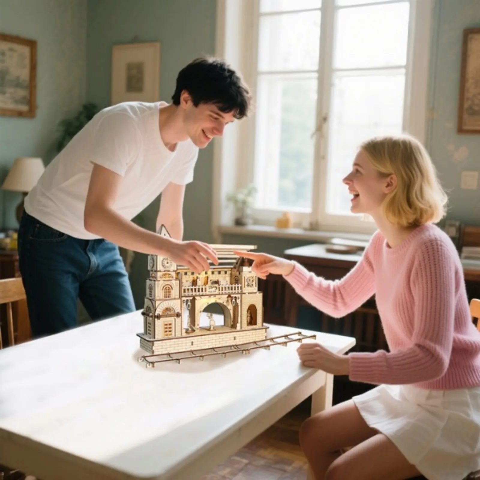 

3D Wooden Puzzle Railway station Model Kits To Build Wooden Construction Handmade DIY Craft Unique Gift For Christmas