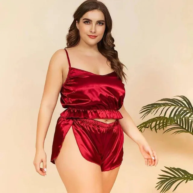 103392-391d9c.jpg Ensemble pyjama grande taille femme, débardeur et short, vêtement de nuit uni en satin de soie à fines bretelles, tenue d'intérieur, pyjama femme