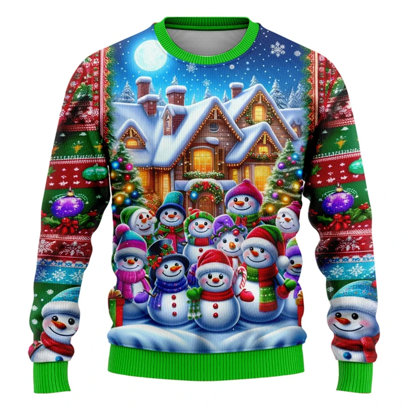 New 3D Printed Customized Christmas 2025 Sweaters Style Xmas Sweater Christmas Snowman Round Neck Custom Pullovers Women Tops