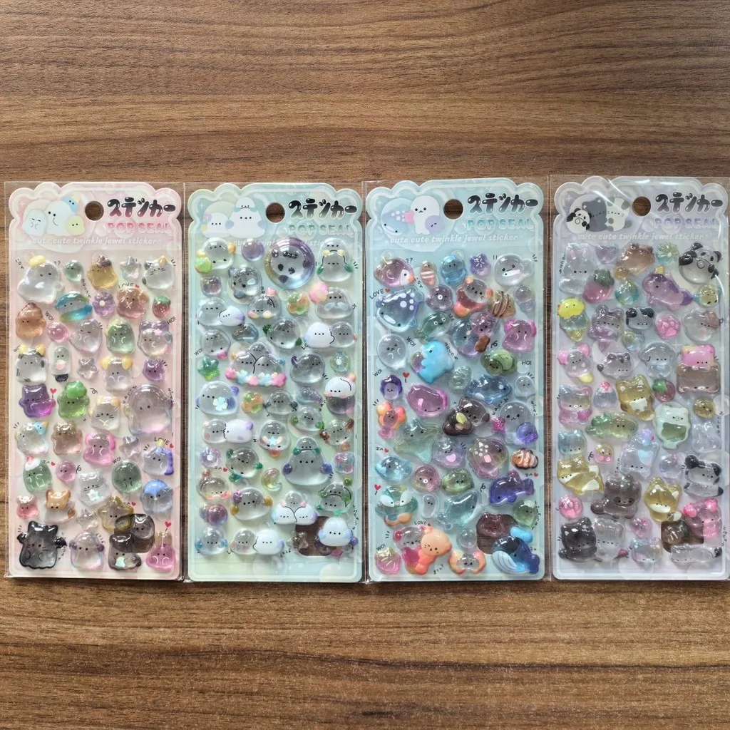 

Прозрачные наклейки с животными Kawaii, 4 шт., блестящие декоративные наклейки для скрапбукинга, блокнотов, канцелярских товаров, магазин LanLanStickersWorld