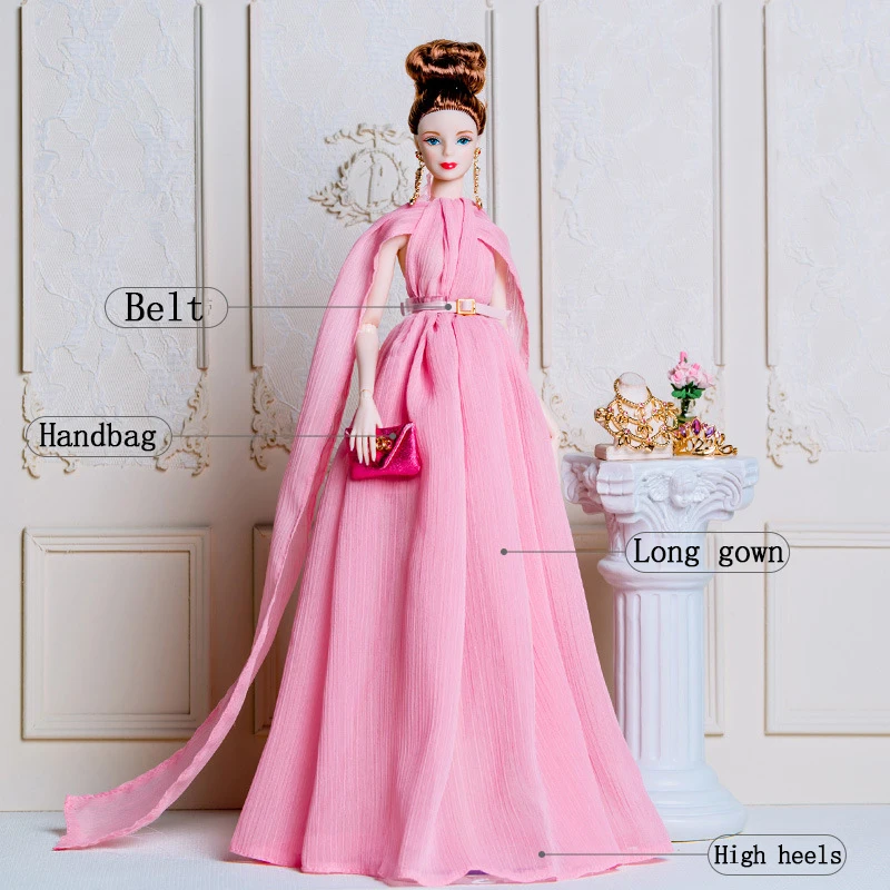 32cm Supermodel Doll Clothes Suit European Fashion Pink Long Gown Exquisite Accessories Set DIY Toy Limited Collection Girl Gift