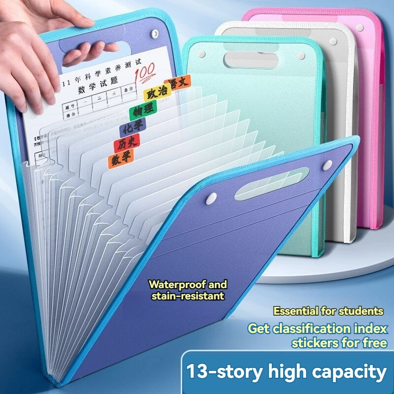 A4 Expanding File Folder With Handle Large Capacity Vertical Accordion File Organizer Exam Paper Document Sorting Storage Bag