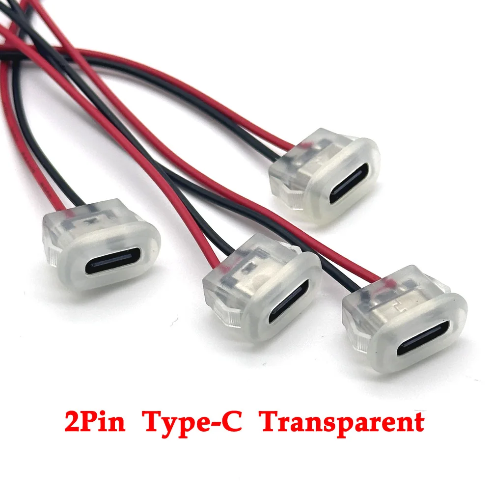Transparent 2Pin USB-C Type Waterproof USB Connector Direct compression female base Socket Charging Interface With Welding Wire