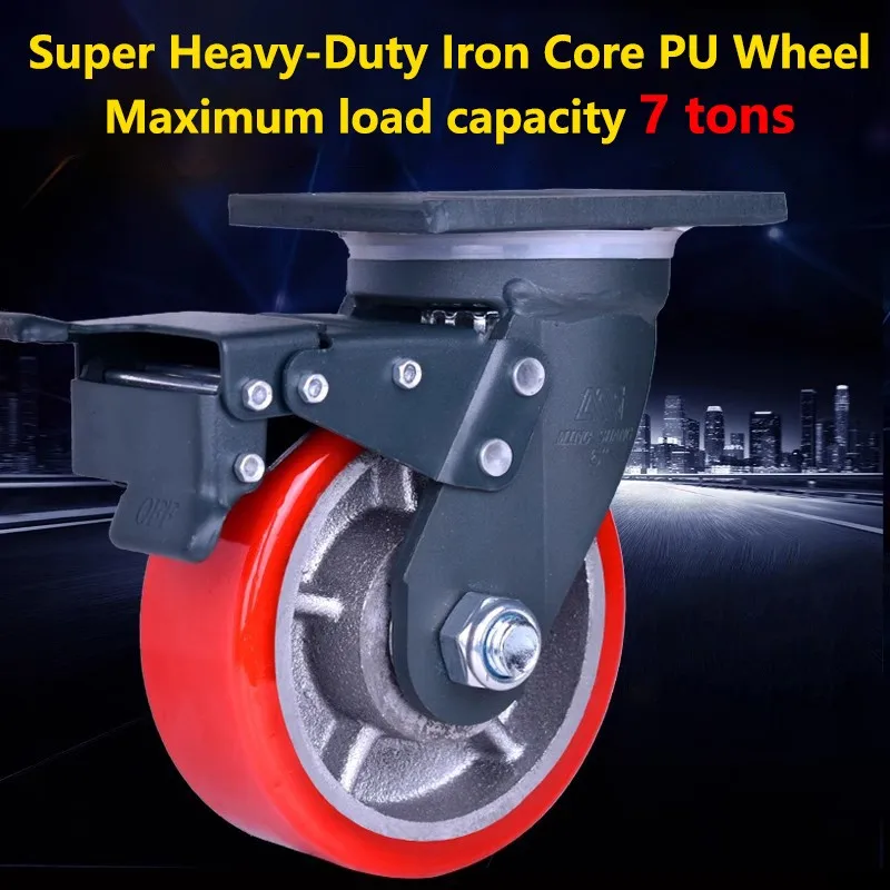 (1pc) 8 Inch Super Heavy Cast Iron Pu Wear-resistant Load-bearing Wheel/large Equipment Machinery & Super Heavy Caster