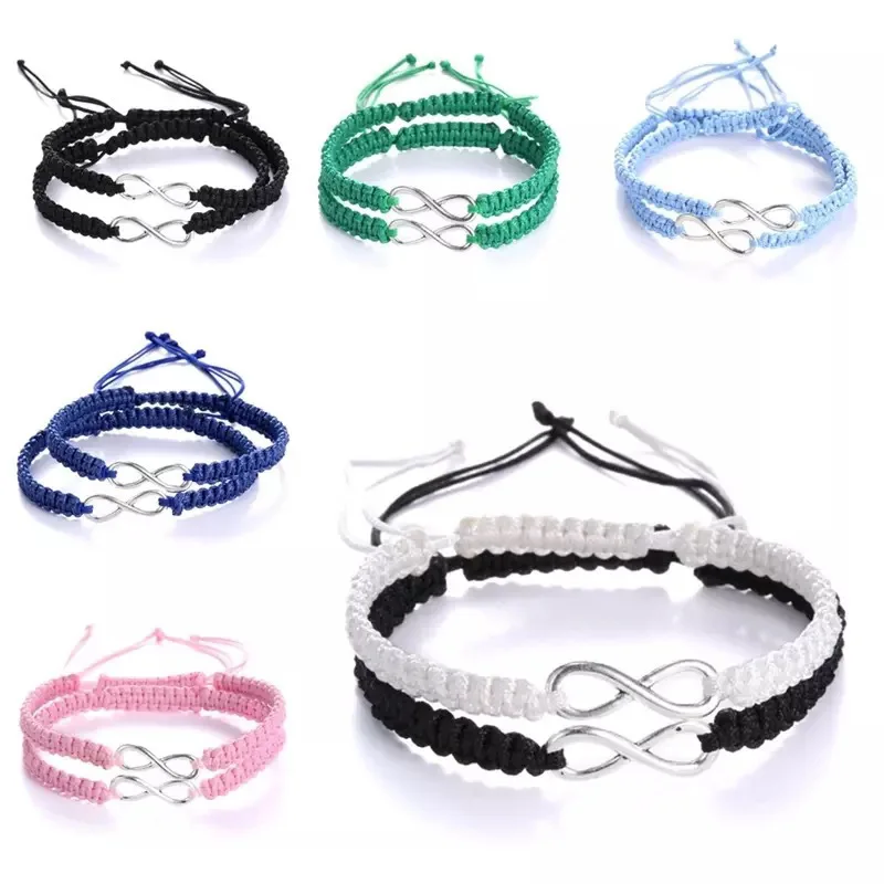 2 pz moda nero bianco braccialetto di amicizia per gli uomini donne fatto a mano intrecciato braccialetto di corda infinito amore coppia bracciale