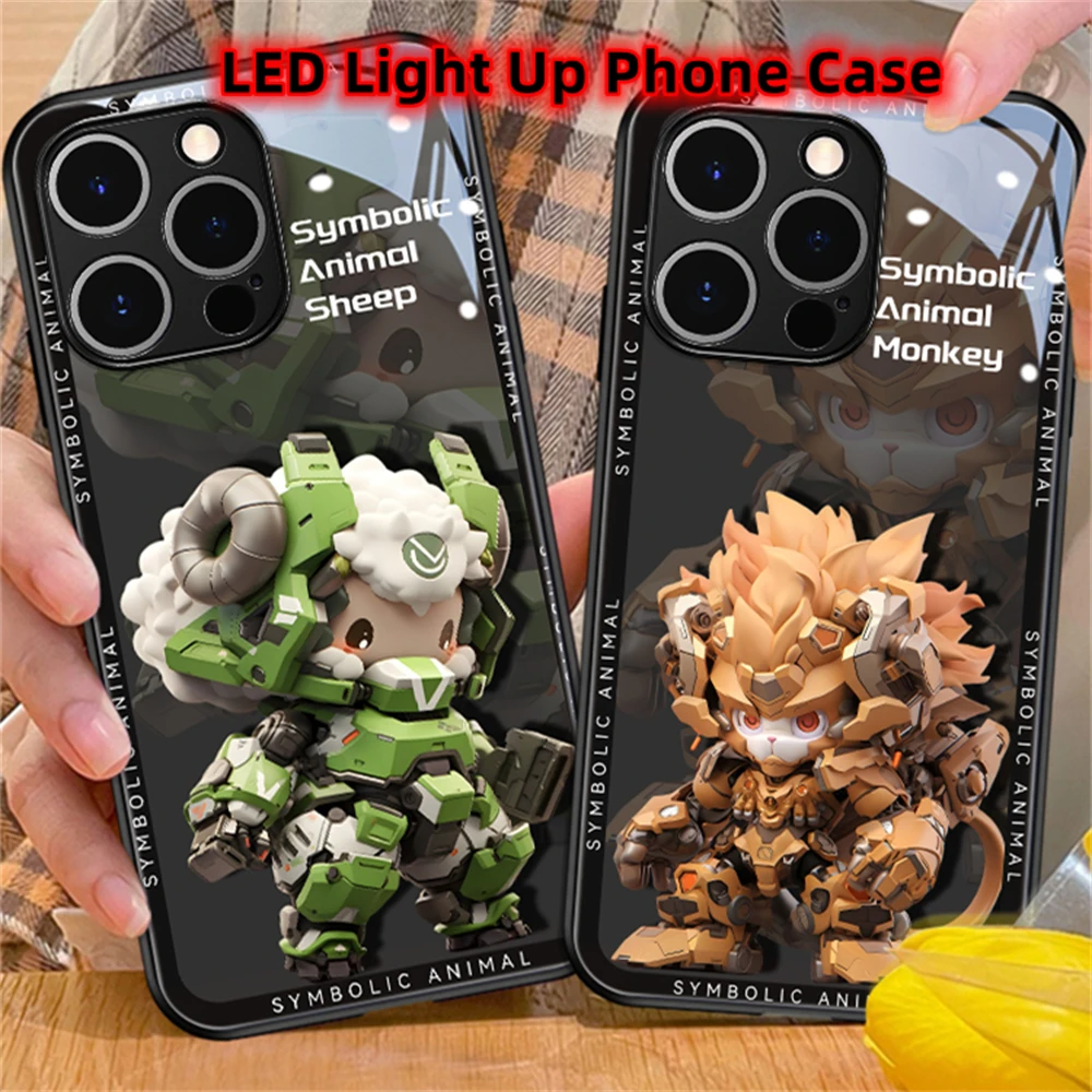 2024 Chinese Symbolic Animals Armor Smart Voice Controlled LED Light Phone Case For Samsung S23 S22 S21 S20 Note 20 Plus Ultra