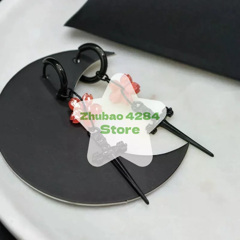 Punk Black Sakura Blade Earrings Gothic Cherry Blossom Sword Pendant Small Hoop Earrings Japanese Jewelry