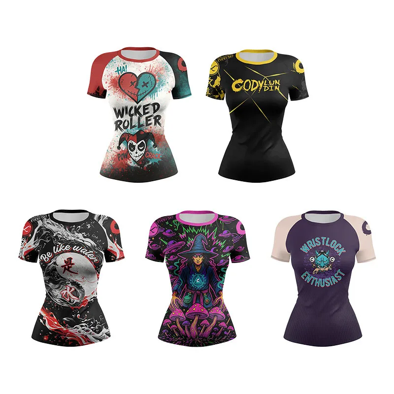 Women's Compression Yoga Shirt Running Training Short Sleeve T-Shirt Ladies Quick Dry Fit MMA BJJ Top Fitness Gym Workout Shirts view 3
