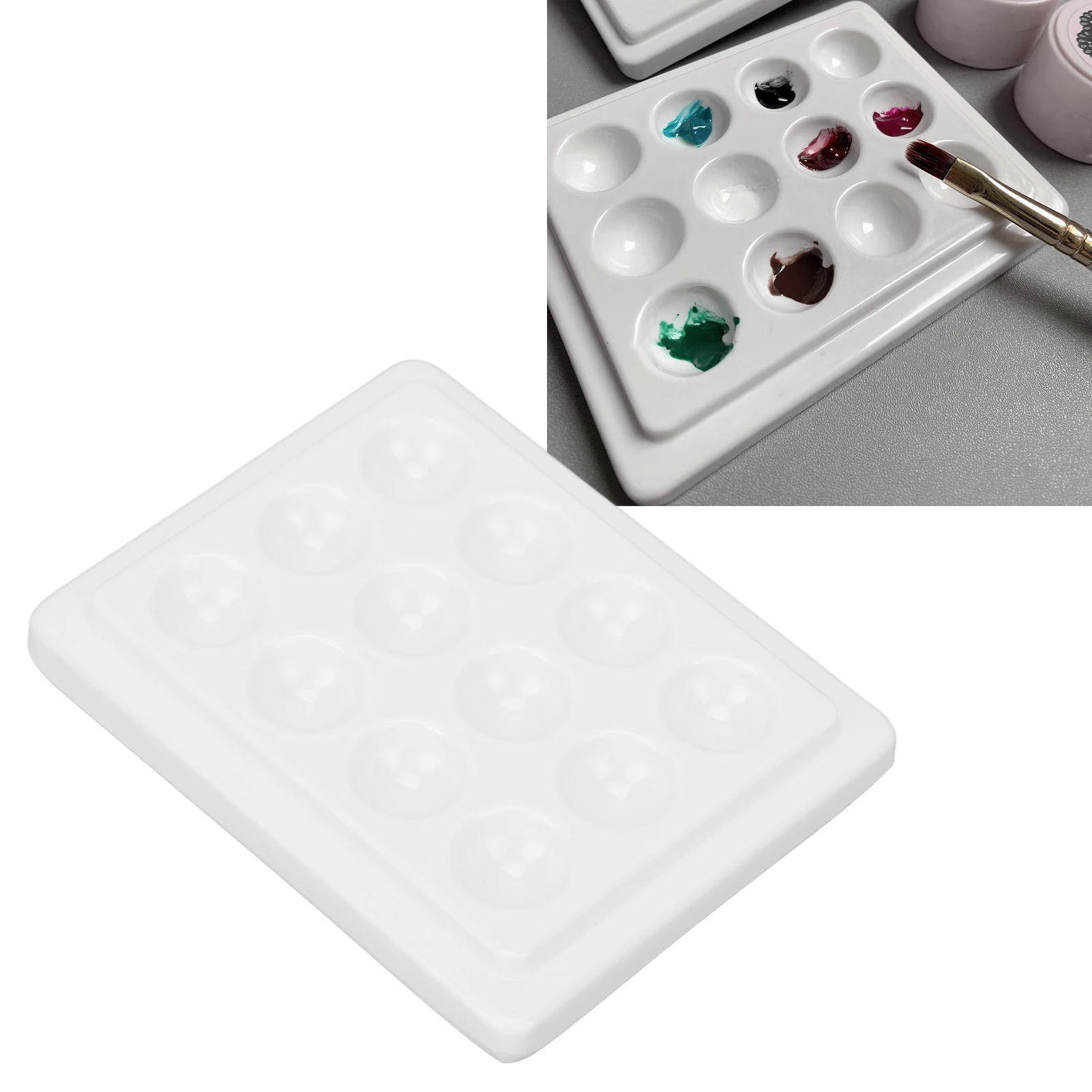 Porcelain Artist Palette 12 Wells Porcelain Paint Palette Dustproof White Watercolor Paint Palette for Nail Art Painting
