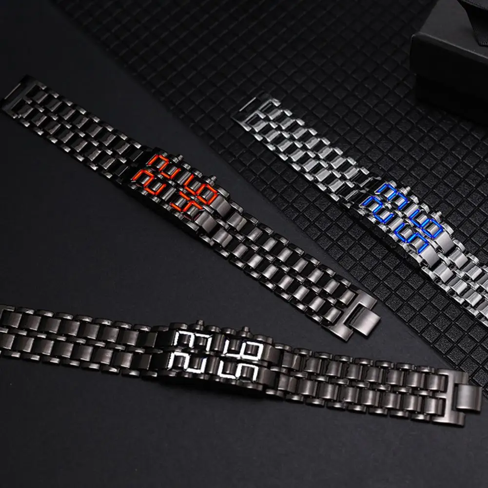 Men Digital Watch Large Screen Electroplated Decorative Cool Style Individual Stainless Men Wristband Watches Digital Bracelet