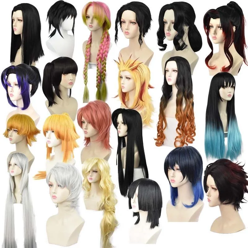 12 Styles Japanese Cosplay Wigs Anime Character Nezuko Agatsuma Zenitsu Cosplay Wigs Manga Demon Slayer Synthetic Hair Wigs