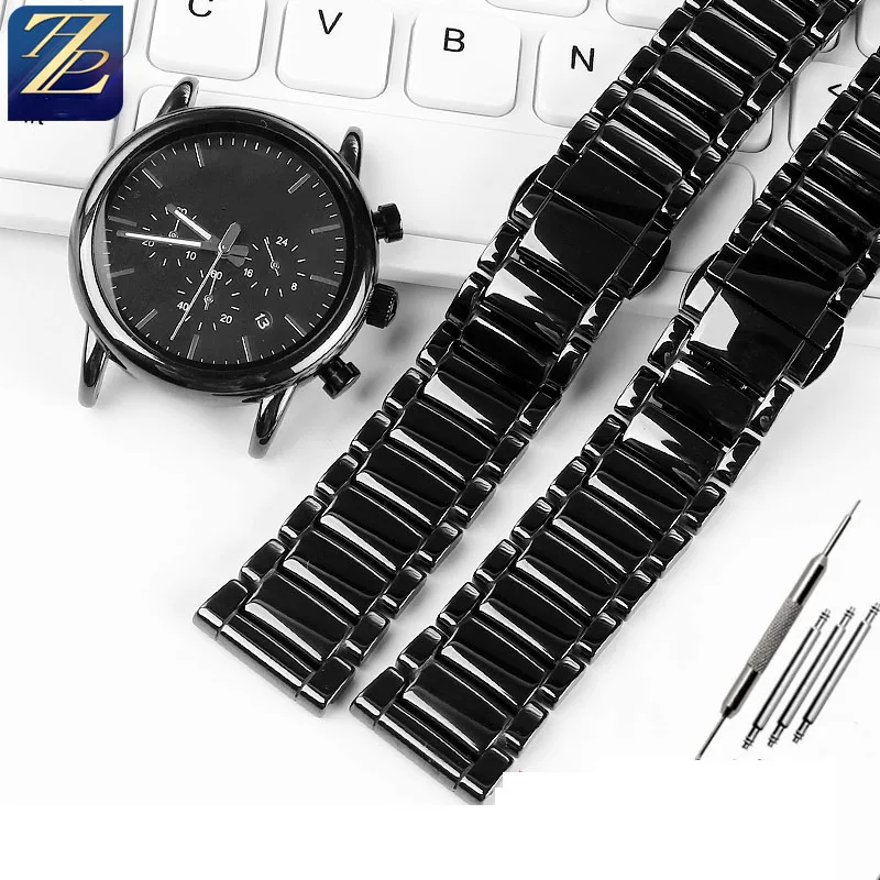 High-grade bright ceramic strap  for Armani watch AR1507 AR1509/70002 AX7105 ceramic watch black  bracelet watchbands 22mm