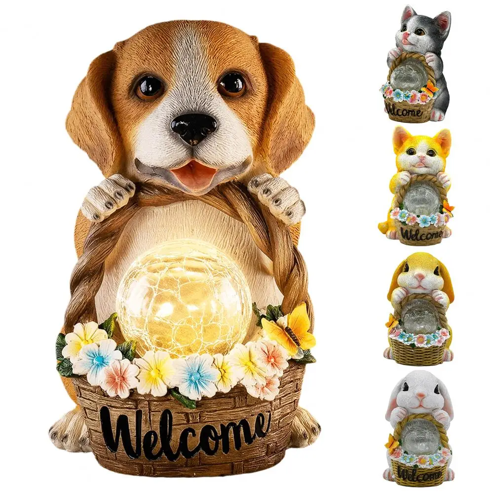 Fun Outdoor Solar Light Statues Solar Statue Light Cute Puppy Cat Rabbit Garden Sculpture Waterproof Outdoor Solar Lamp for Yard