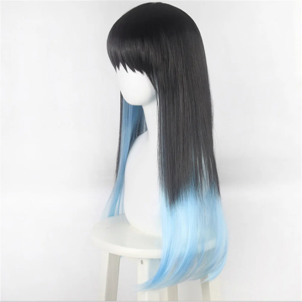 Peruca Cosplay Demon Slayer para Homens e Mulheres, Perucas Anime, Tokitou Muichirou