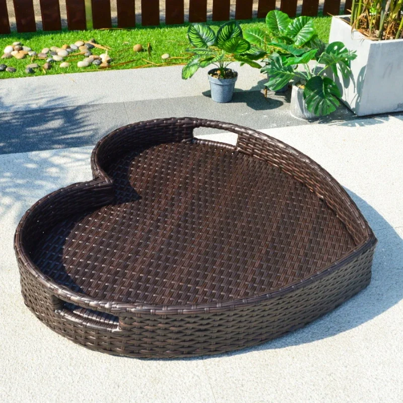 Rattan Tray Nordic Fruit Storage Plate Handmade Water Swimming Accessories Pool Drink Cup Stand Float Party Beverage Mattresses