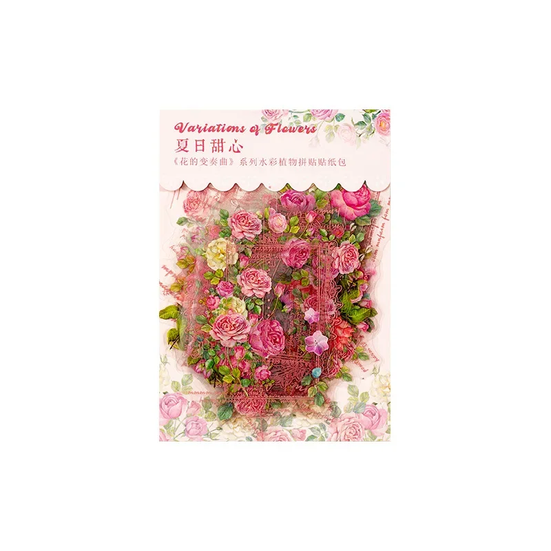 20Pieces Flower Stickers Colorful PET Rose Border Collage Account Decoration Sweetened paper Scrapbooking 95*165MM