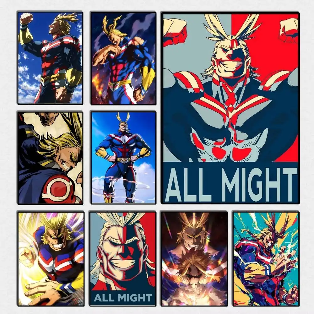 Anime Cartoon My hero A-Academia All Might  Posters Fancy Wall Sticker for Living Room Bar Decoration Wall Decor