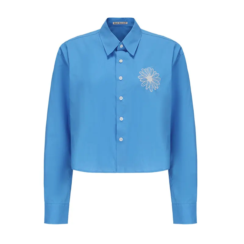 

Новая женская рубашка, короткий укороченный топ с вышивкой ромашки, модный минималистичный стиль для повседневной прогулки, повседневная одежда