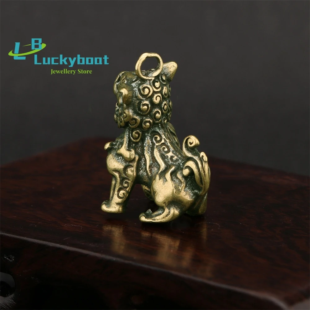 Solid Pure Copper Retro Mini Unicorn  Brass Lion Car Hanging  Key Chain Pendant