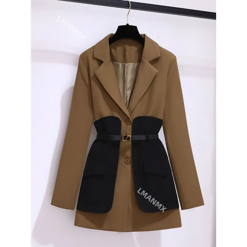 Women\'s Autumn Winter New Casual Blazers Jacket Matching Set Korean Elegant Midi Suit Coat Pants Two Piece Female Clothing Suits