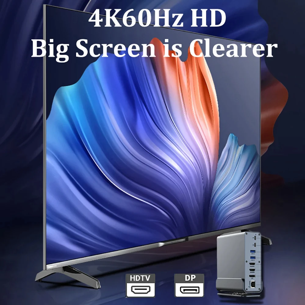 KEBIDUMEI 15-in-1 USB Docking Station Vertical Docking Stations TYPE-C to HDMI/DP 4K60Hz USB C to 1000Mbps Network Adapter