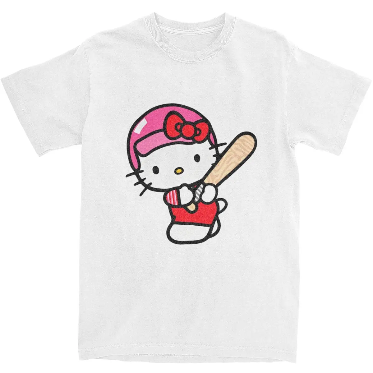 Hello Kitty Baseball Player-bayingimg T-Shirt Man Y2K Fun Cotton T-Shirts Summer O-Neck Hip Hop Tees Cheap Oversized Tops