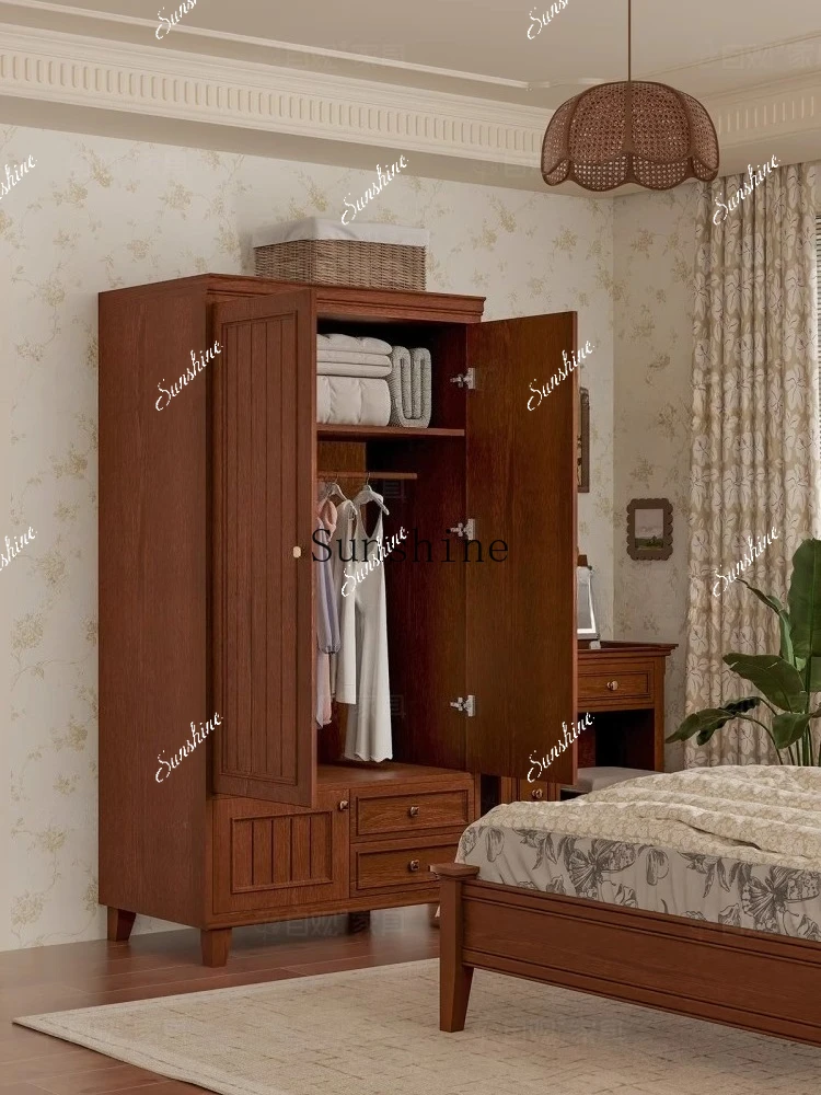 Solid wood wardrobe two-door bedroom hanging clothes cabinet small apartment household two-door storage wardrobe  FT