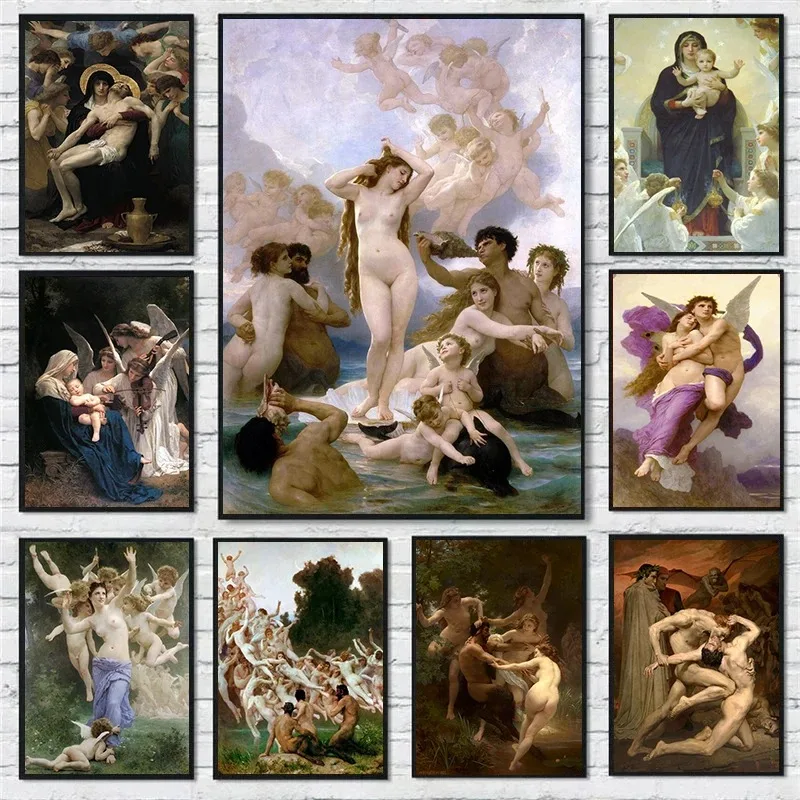 Pósteres de obras de arte de William-Adolphe Bouguereau, pintura en lienzo del nacimiento de Venus, imágenes artísticas de pared con impresión HD, decoración del hogar para sala de estar