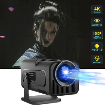 신상 인기 HY320 미니 네이티브 안드로이드 11 4K 프로젝터, 320Ansi Wifi6 시네마 야외 휴대용 180 ° 회전 프로젝터