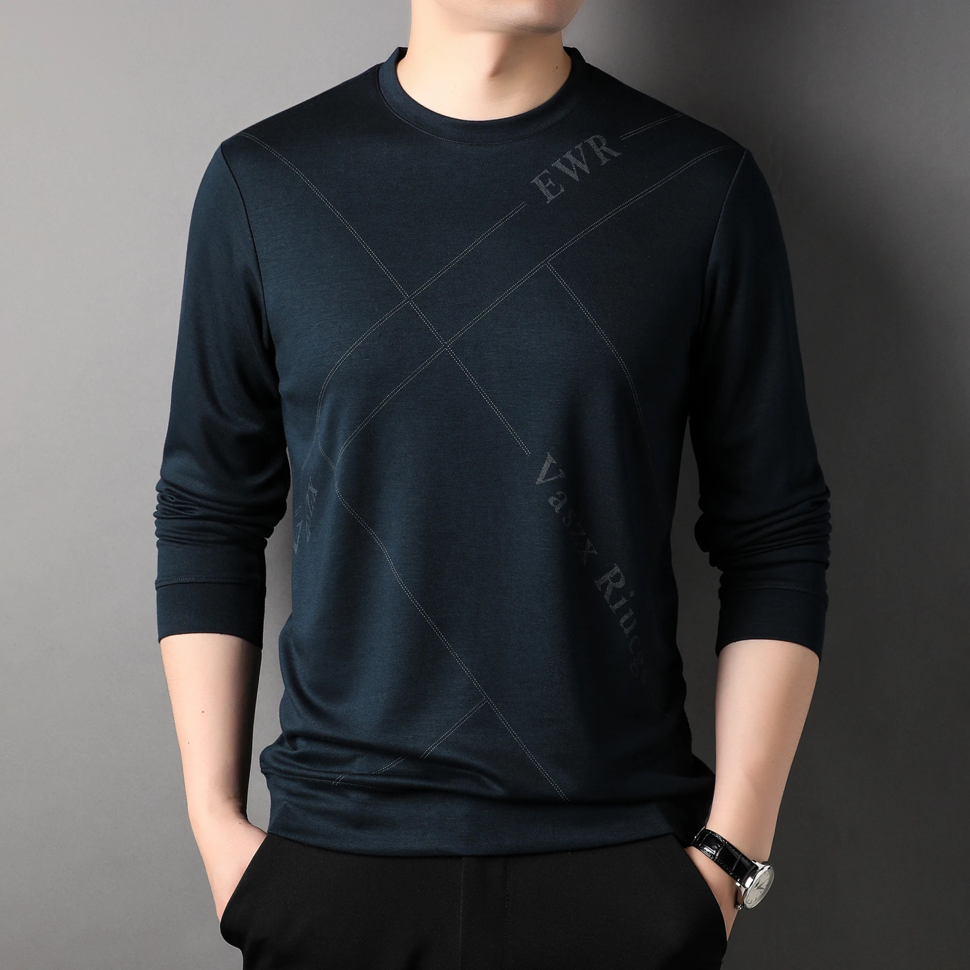 

Brand Classic O-Neck Long Sleeve Striped T Shirt Men Clothing Spring New Arrival Streetwear Casual T-Shirt Homme Z5134