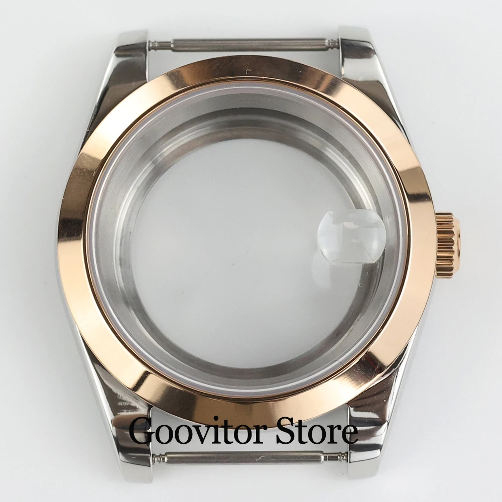 NONE Hochwertiges NH35-Gehäuse, 36/39 mm, Saphirglas, wasserdicht, schwarz-roségoldenes Uhrengehäuse für Datejust NH35 NH36 Uhrwerk, 28,5 mm Zifferblatt 7
