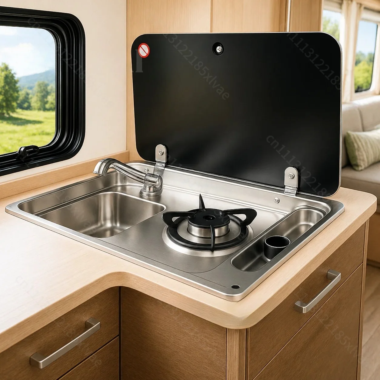 Stainless Steel One burner ga s Stove and Sink for RV Caravan Motorhome Boat Yacht Kitchen