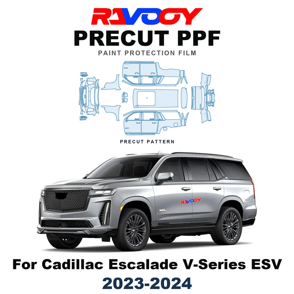Film de protection de peinture TPU pré-découpé pour Cadillac Escalade V-Series ESV 2023-2024 8,5 mil, kit transparent auto-cicatrisant pour pare-chocs et phares