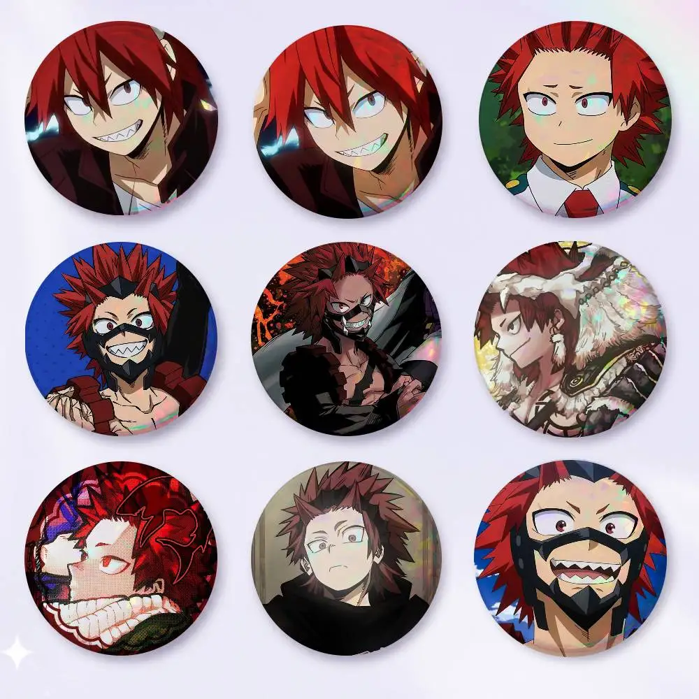 A-E-Eijiro K-Kirishima Badge On Backpack Accessories Manga Icons Pins Round Cartoon Brooches For Clothes Bag Decor Gifts