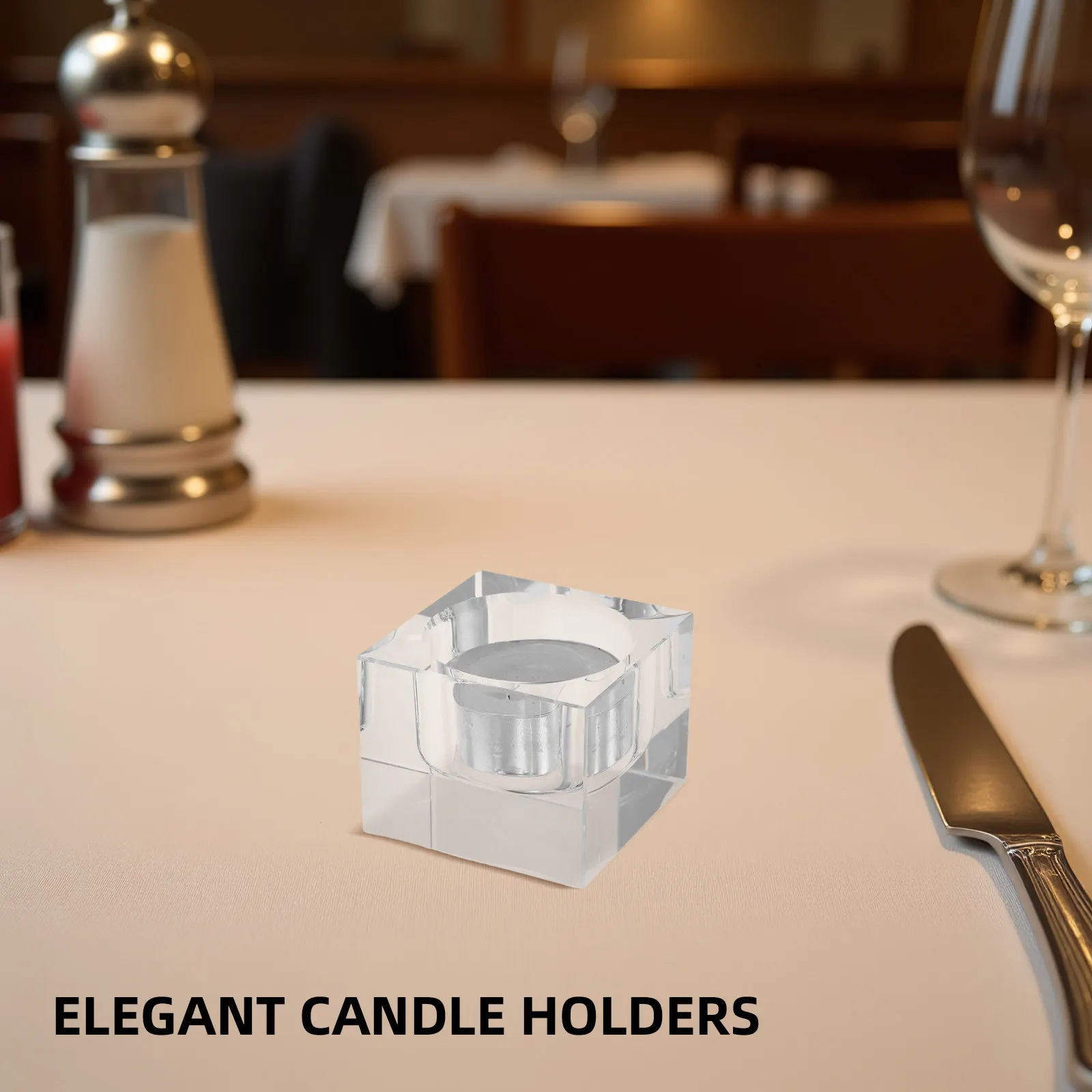 4Pcs Clear Crystal Square Tealight Holders Elegant Votive Holder for Wedding Centerpiece Dinner Party Romantic Home Decor