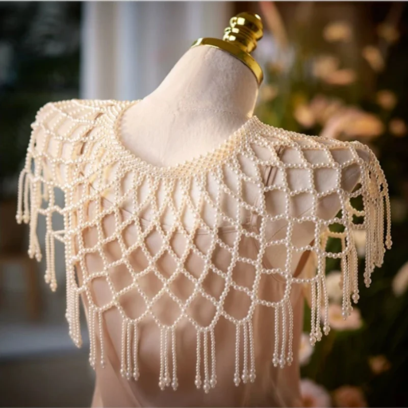 Versatile French Retro Hollowed Out Heavy Handmade Beaded Shawl