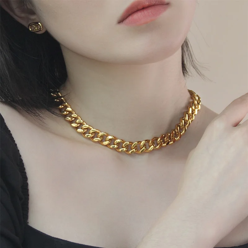 Hip Hop Męski Gruby Łańcuch Miami Cuban Link Choker Naszyjnik Chunky Gold Color Biżuteria ze stali nierdzewnej na szyję dla kobiet