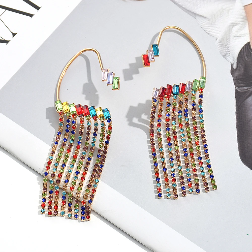 New Design Long Colorful Crystal Chain Tassel Drop Earrings High-Quality Luxury Fashion Jewelry Accessories For Women