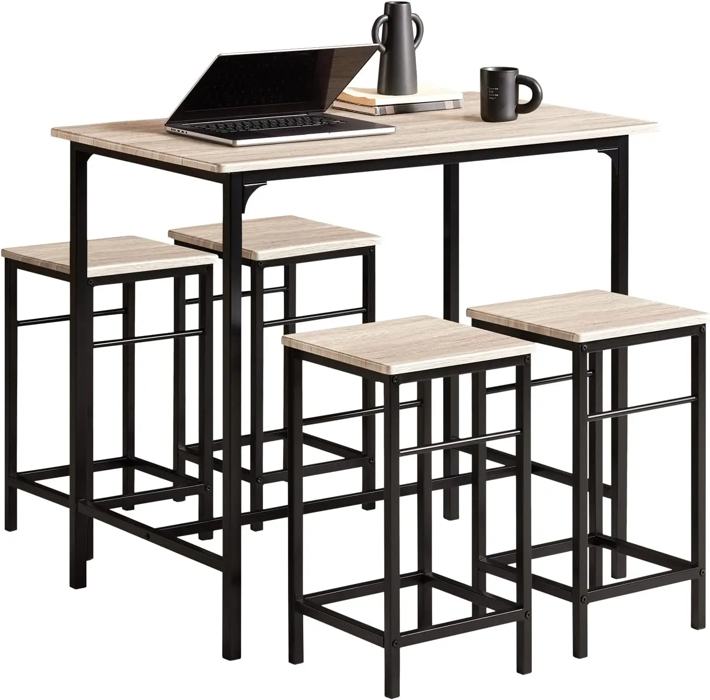 Haotian Bar Set-1 Bar Table and 4 Stools, Home Kitchen Breakfast Bar Set Furniture Dining Set