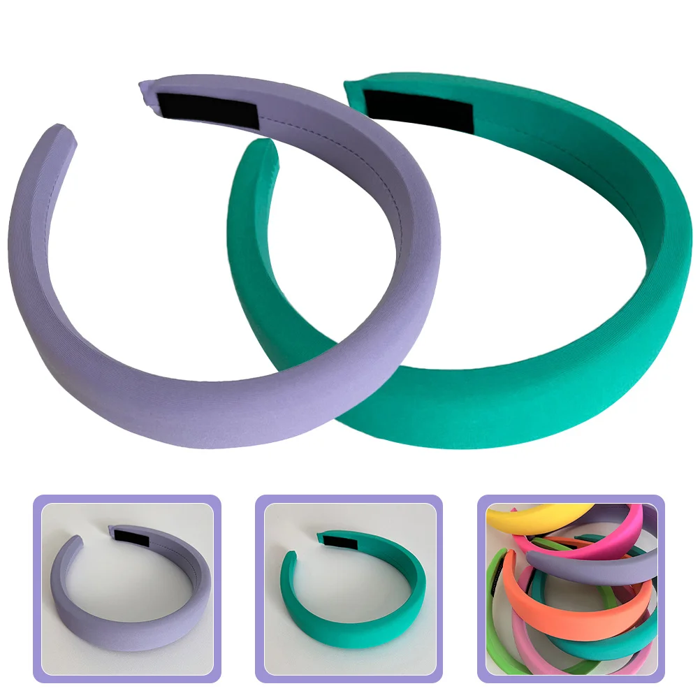 

2Pcs Wide Padded Headbands Soft Thick Fabric Hairbands for Women Girls Fashion Hair Accessories for Daily Makeup Sports Use