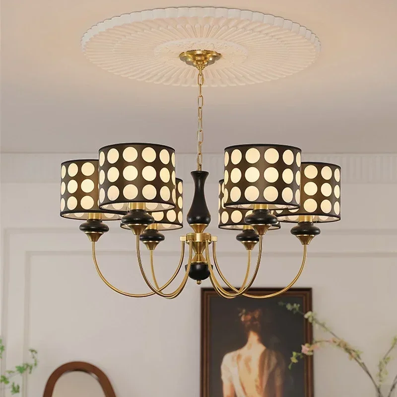 Retro Home Decoration Pendant Lamp Creativity Polka Dots Fabric Led Lights Modern Bedroom Living Room Dining Salon Chandeliers