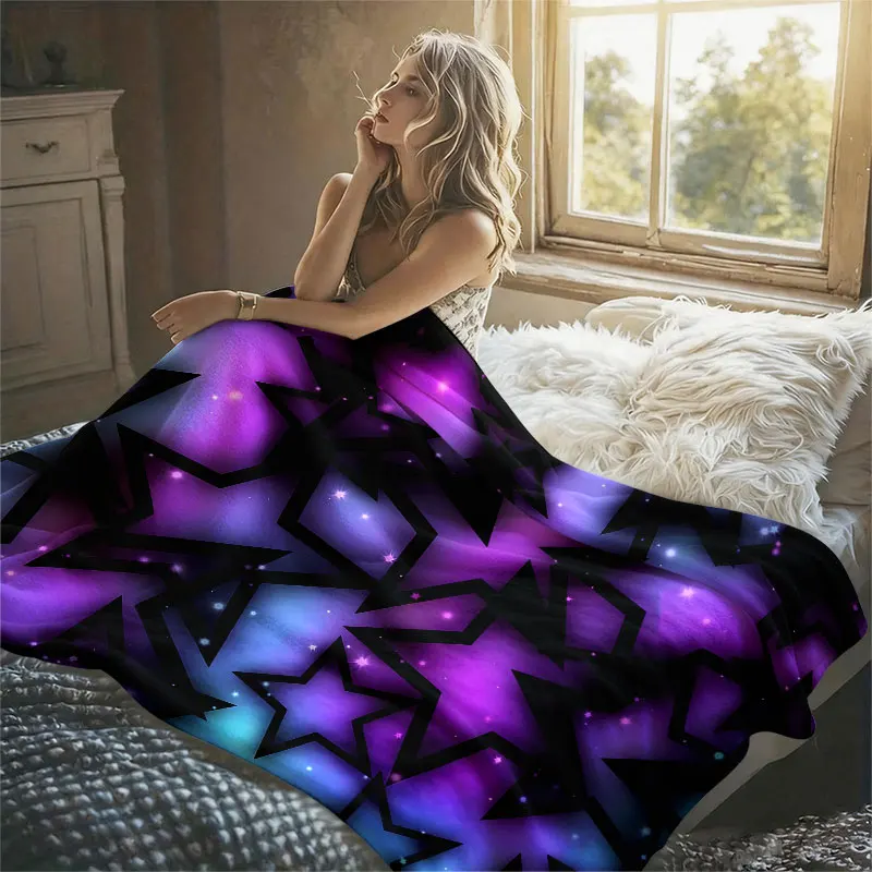 Galaxy Star Frames Flannel Blanket Warm Soft Halloween Christmas Decorative Couch Warm Cozy All-Season Gift