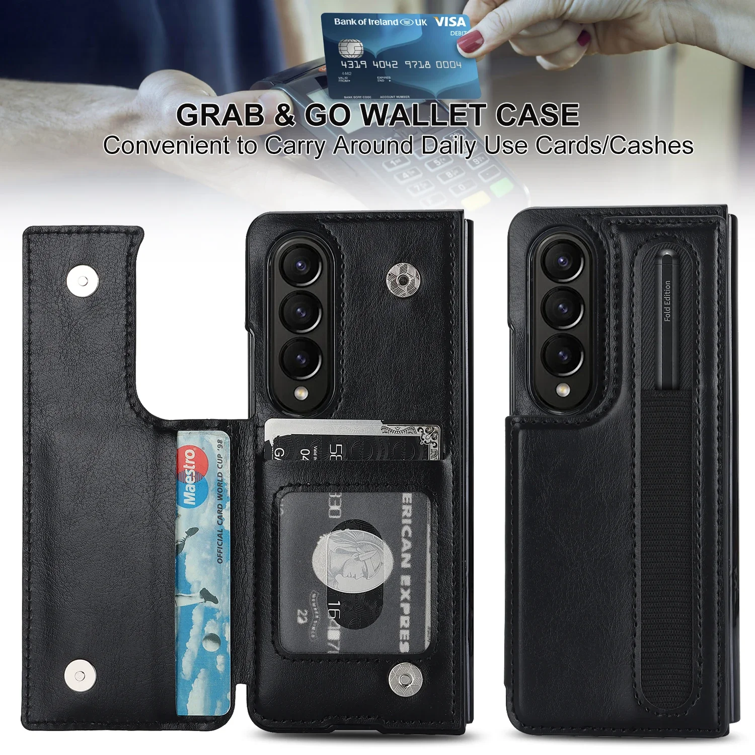 PU Leather Purse Phone Case for Samsung Galaxy Z Fold 7 6 5 4 3 Fold5 Fold4 Fold6 Pen Slot Card Holder Shockproof  Stand Cover