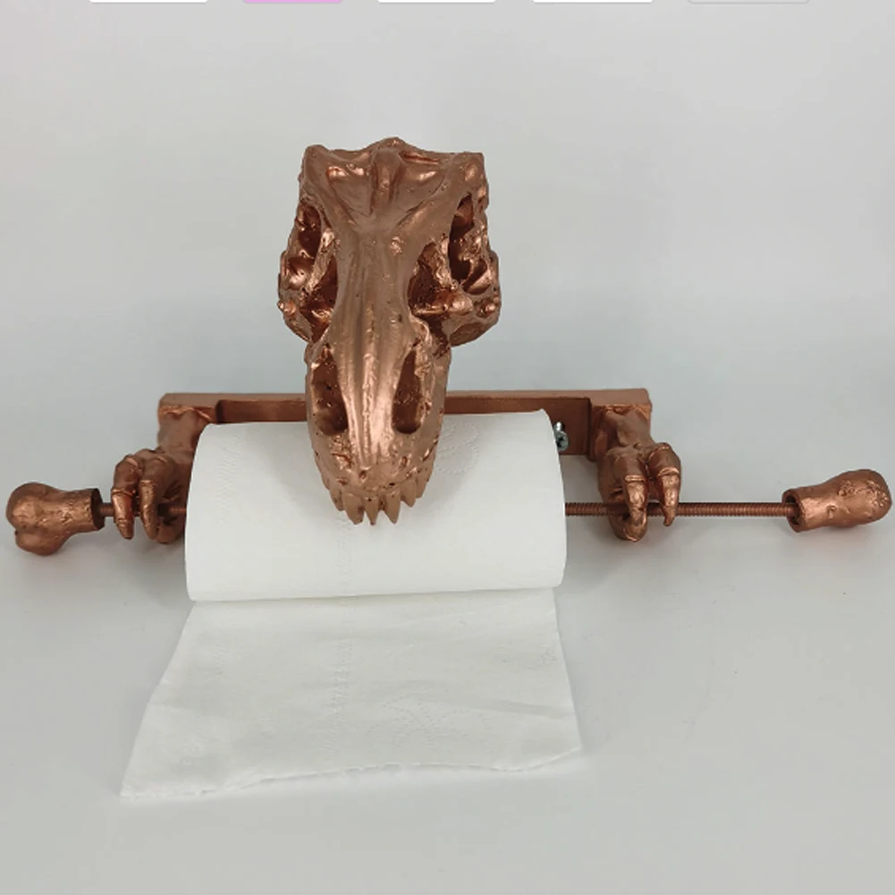 Suporte de papel higiênico com caveira de dinossauro, versátil, rack de armazenamento de parede, criativo para casa, cozinha, banheiro