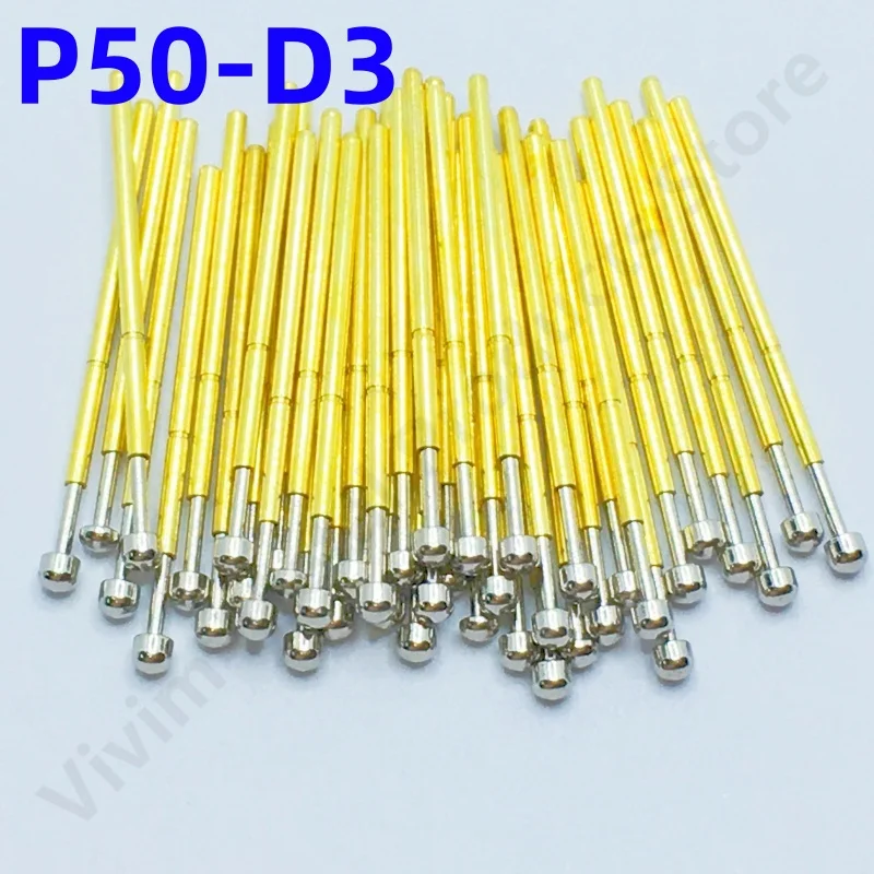 

100PCS P50-D3 Spring Test Probe Test Pin Pogo Pin P50-D Electric ICT FCT PCB Test Tool 1.20/0.68/16.55mm Needle Round Tip Head