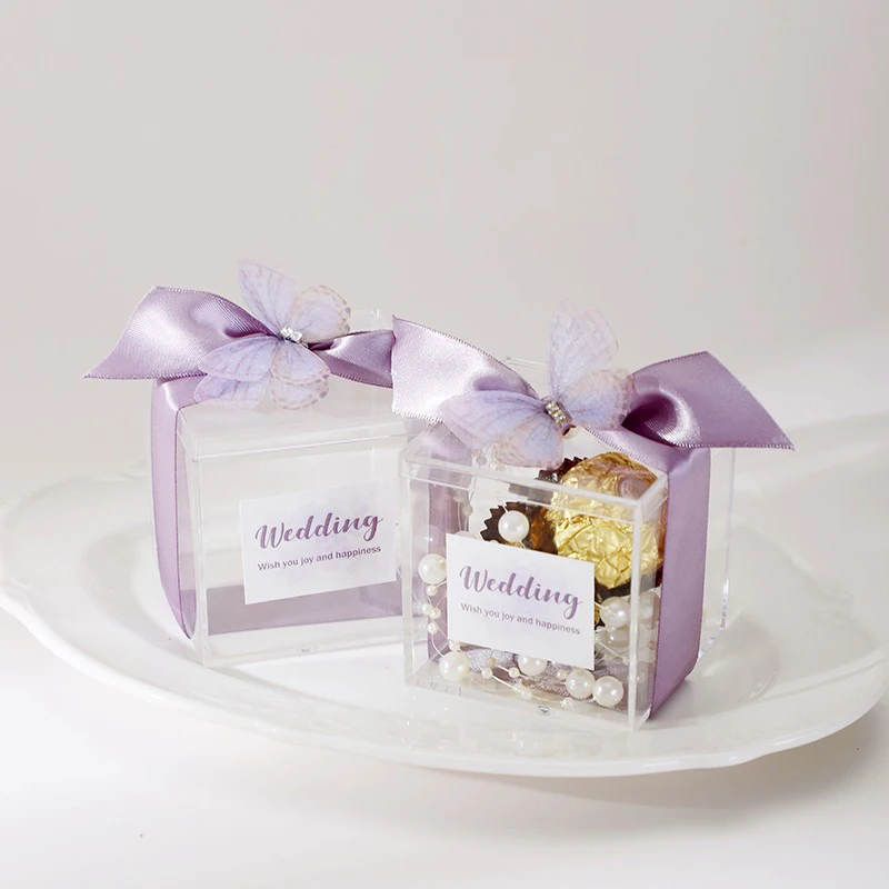 

Acrylic Transparent Candy Box with Butterfly Ribbon for Wedding Baby Shower Party Favors Gift Boxes Packaging Wholesale Supplies